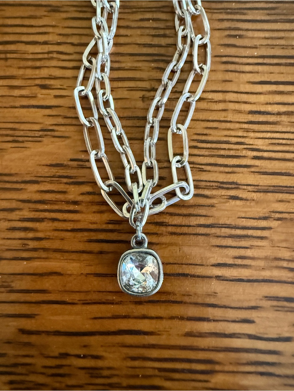 Reduced! Silver Chain Necklace with Clear Crystal Pendant